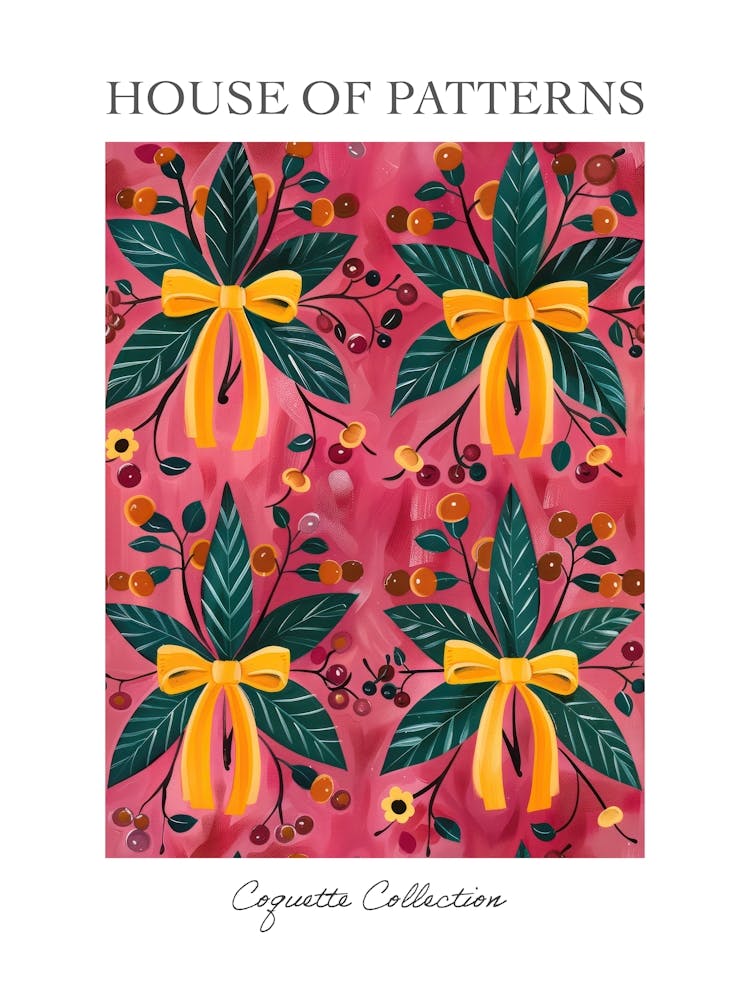 Cherries And Yellow Bows 3 Pattern Poster