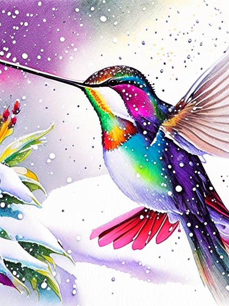 Hummingbird In Snowfall Marker Art 2