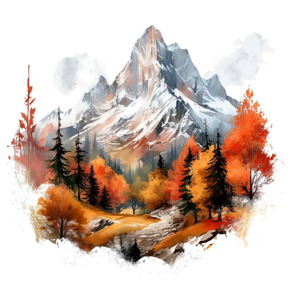 Autumn Mountain Landscape Watercolor Painting