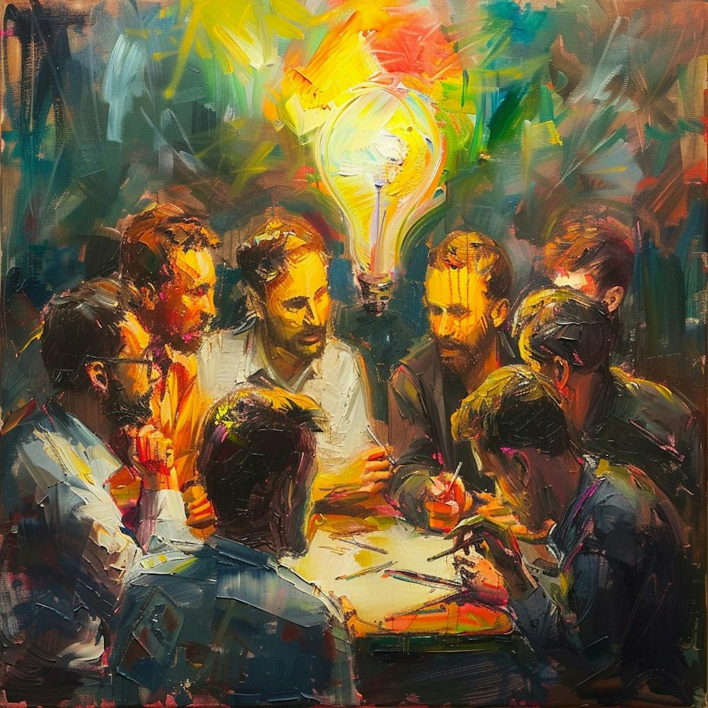 A Team Brainstorming Oil Painting Illustration 1718666037 3