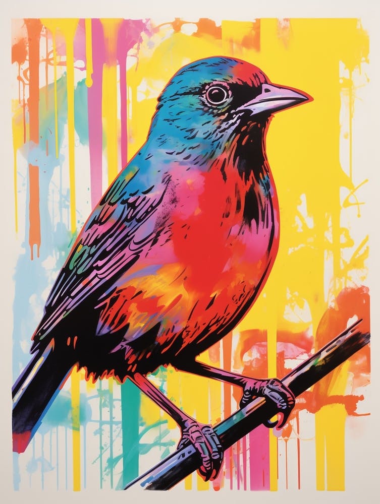 Oiseau style Andy Warhol Merle noir 2