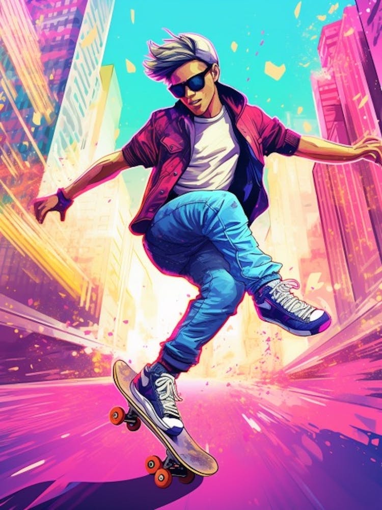 Skateboarding In Sao Paulo, Brazil Gradient Illustration 4