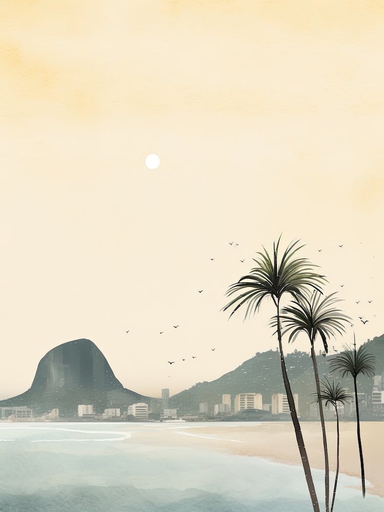 Watercolour Of Ipanema Beach   Rio De Janeiro Brazil 2