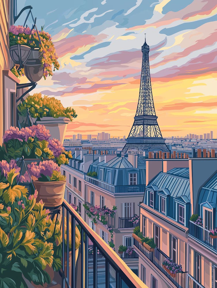 Parisian Rooftop View, Featuring The Eiffel Tower