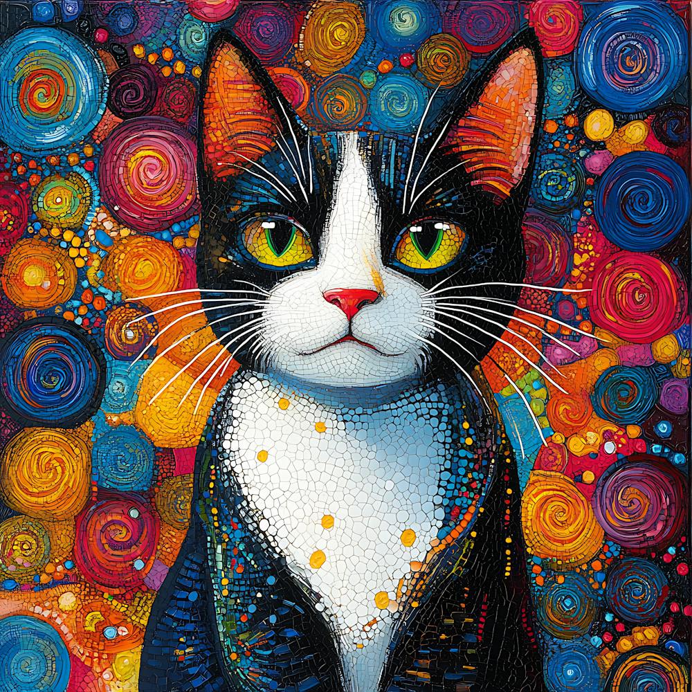 Cat Canvas Print Tuxedo Cat Colorful
