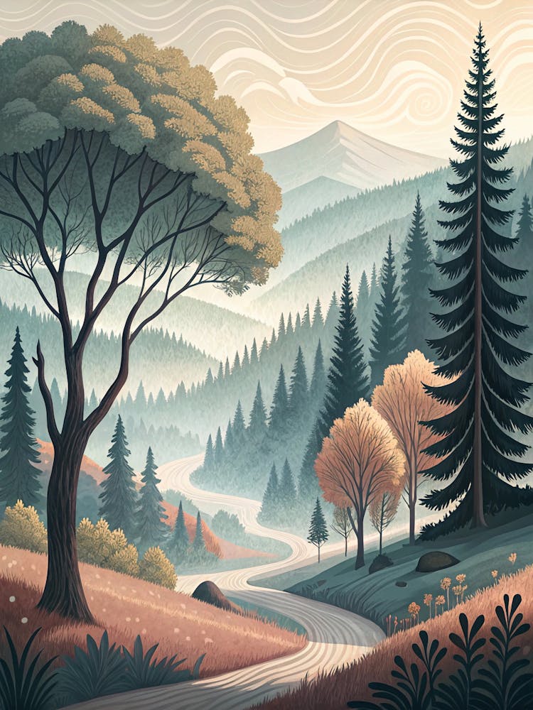 Oil Painting Style Abstract Forest Line In Minima