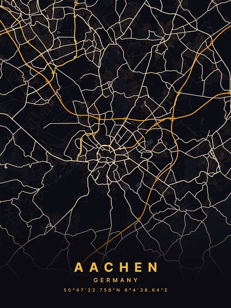 Aachen Germany Black And Gold Map 1