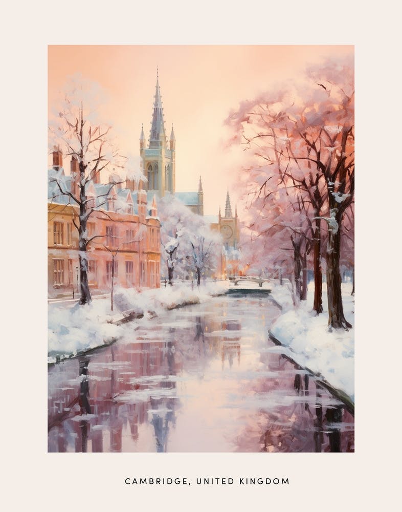 Dreamy Winter Painting Poster Cambridge United Kingdom 1