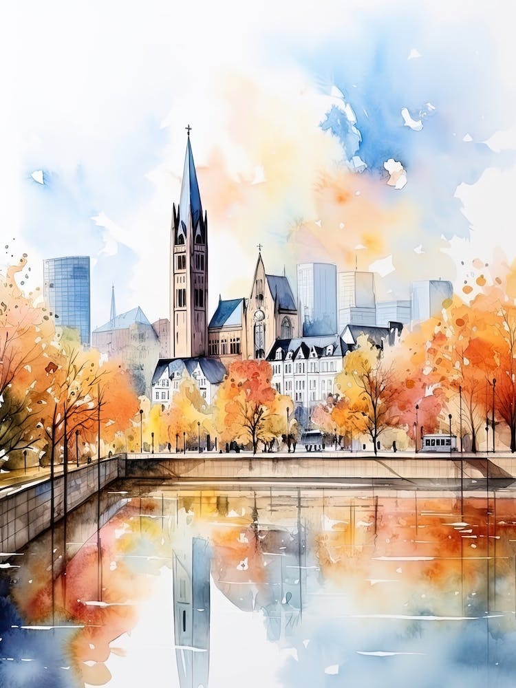 Frankfurt Germany In Autumn Fall, Watercolour 2
