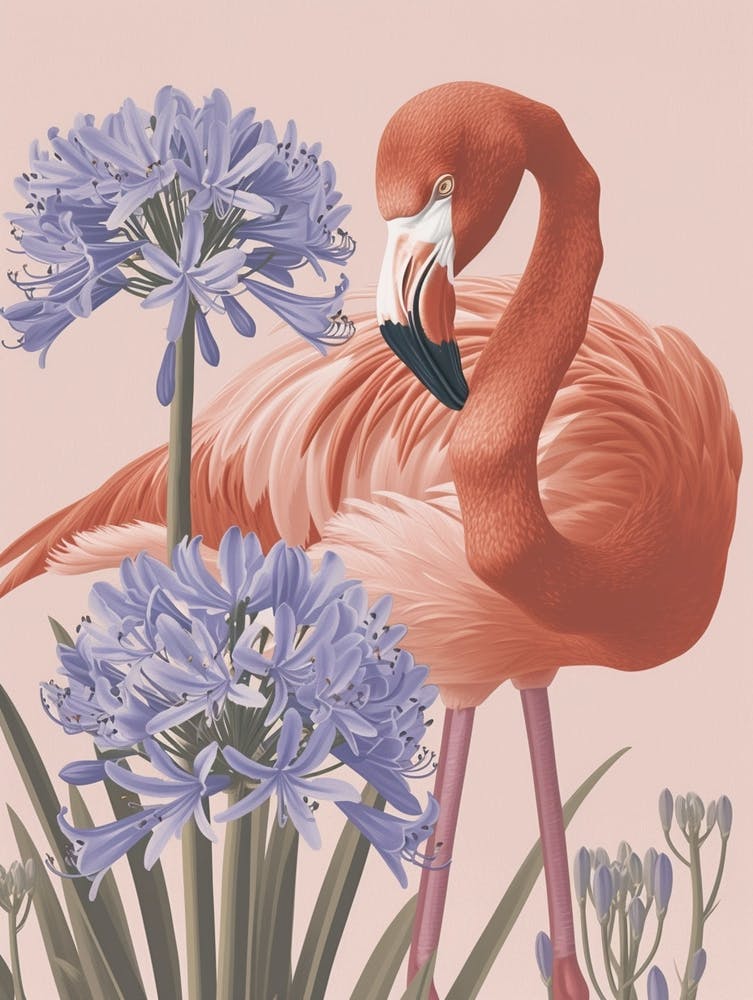 Jamess Flamingo And Agapanthus Minimalist Illustration 2