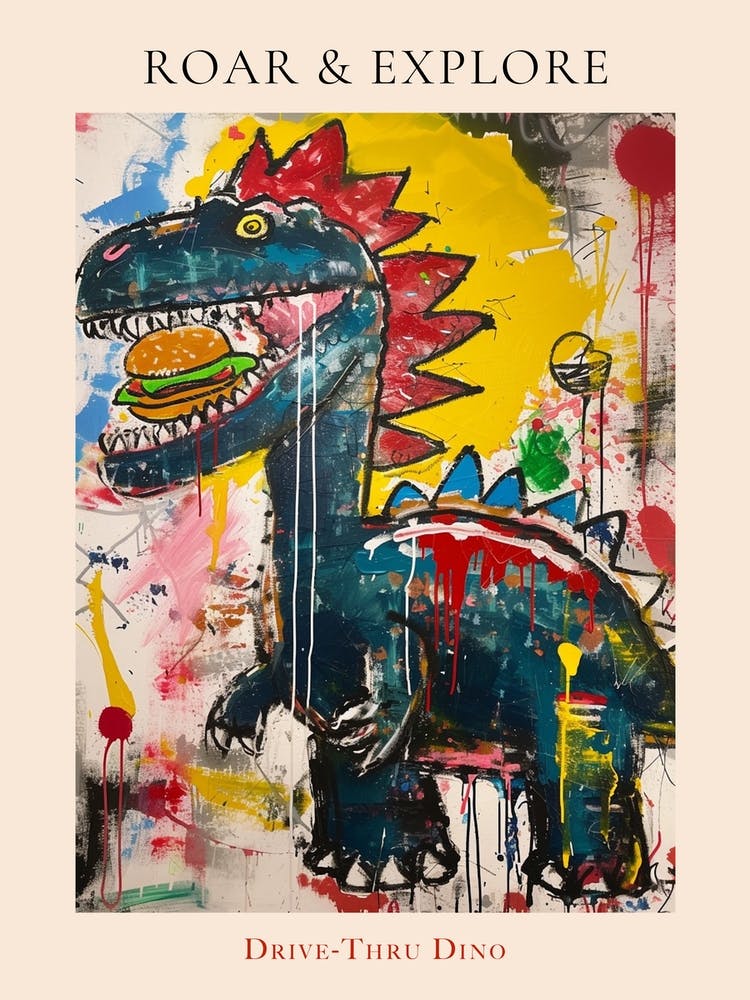 Dinosaur Eating A Hamburger Burger Abstract Poster
