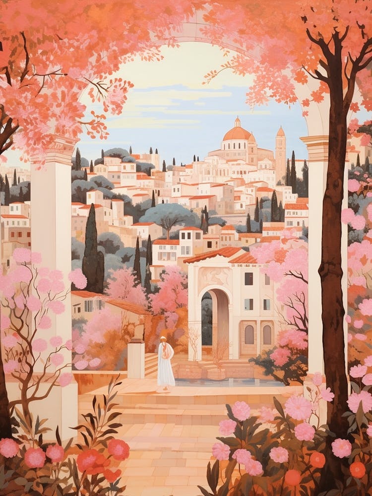 Ibiza Spain 1 Vintage Pink Travel Illustration