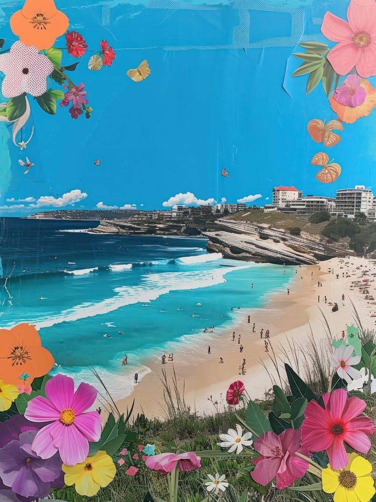 Bondi Beach   Floral Retro Collage Style 1