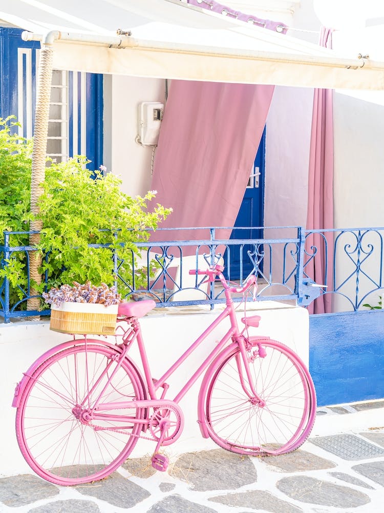 Pink Bicycle In Paros