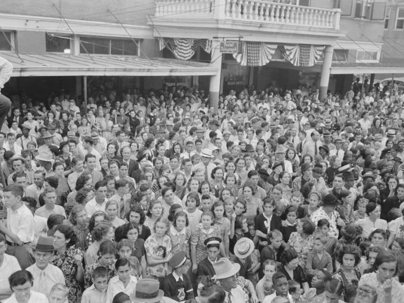 Crowd Of People, National Rice Festival, Crowley, Louisiana, Listening To Cajun Band By Russell Lee