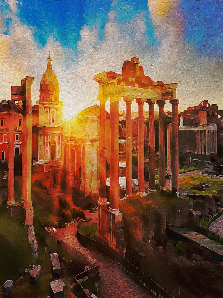 Temple Of Vespasian And Titus And Church Of Santi Luca E Martina At Forum Romanum, Rome, Lazio, Italy