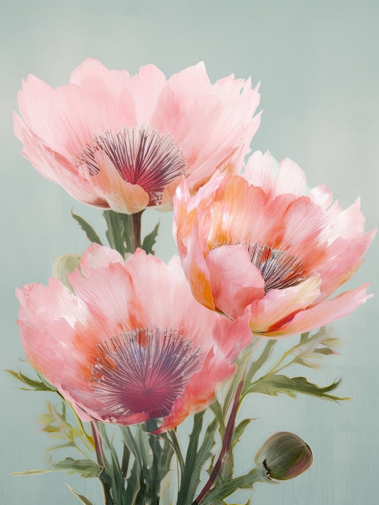 Proteas Flowers Acrylic Painting In Pastel Colours 3