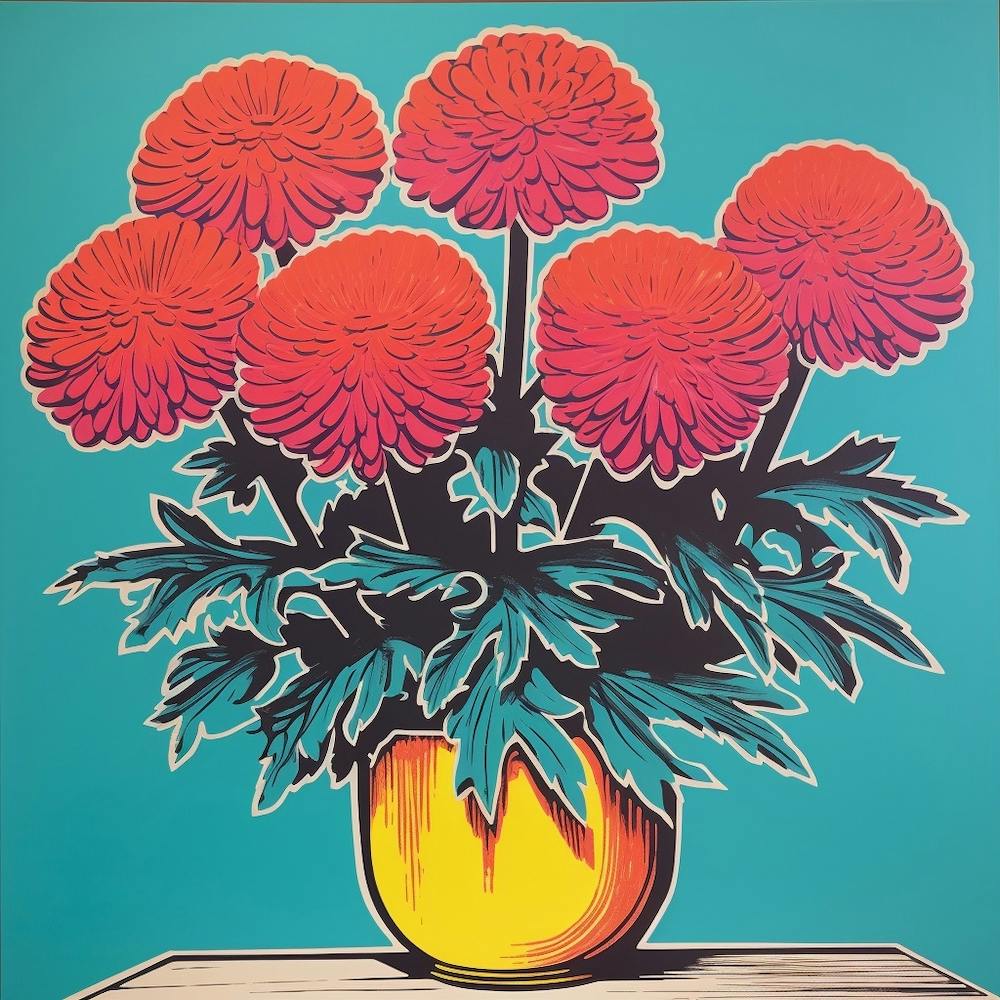 Chrysanthemum 3 Pop Art Illustration Square