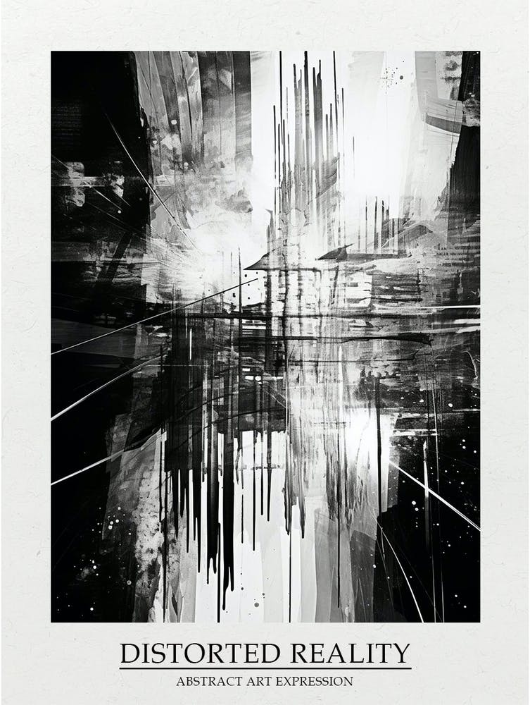 Distorted Reality Abstract Black And White 3 Poster