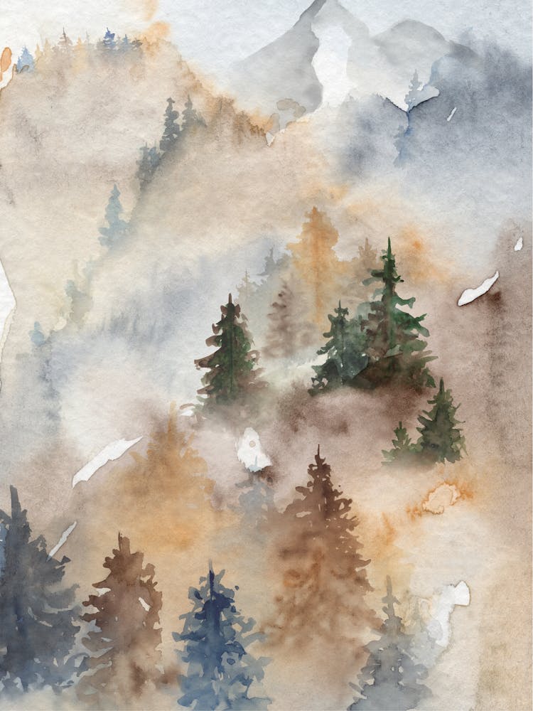 Watercolor Of Pine Trees 1