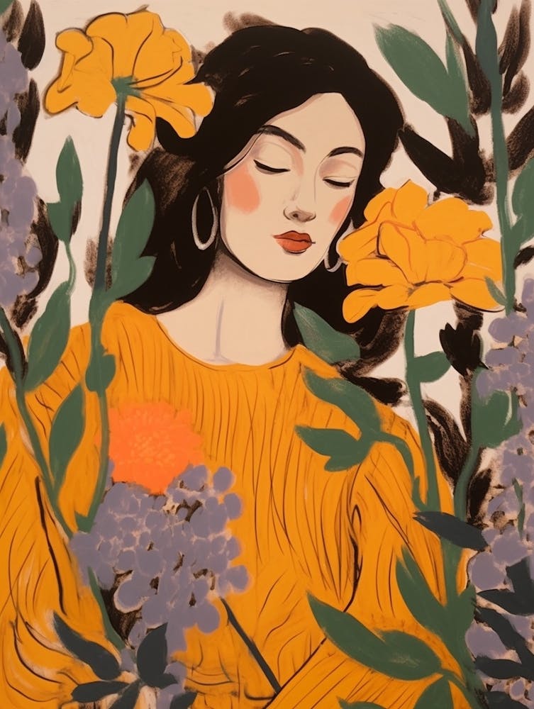 Frau mit Herbstblumen Aconitum 3