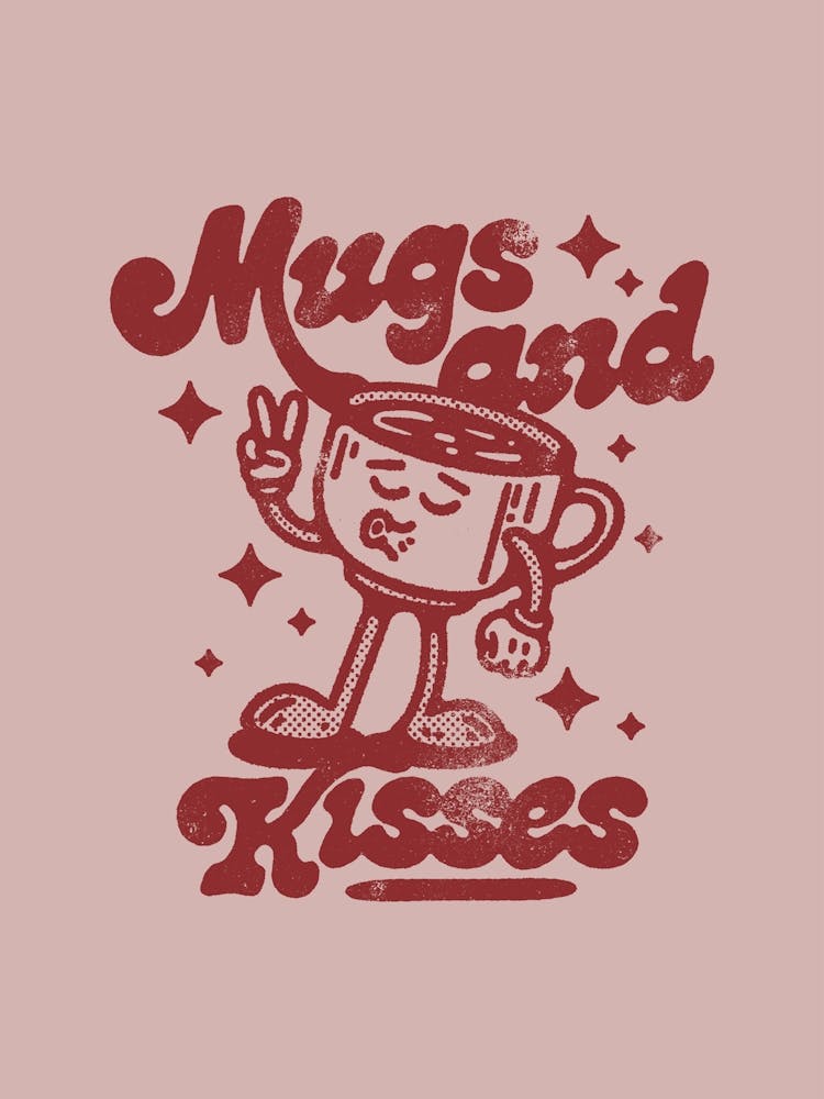Mugs and Kisses Printable Poster, Coffee Mug Quote, Funny Mug Gift, Kiss Me Cup, Romantic Valentines Day Gift