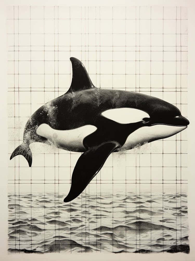 Black Ink Drawing Orca Whale