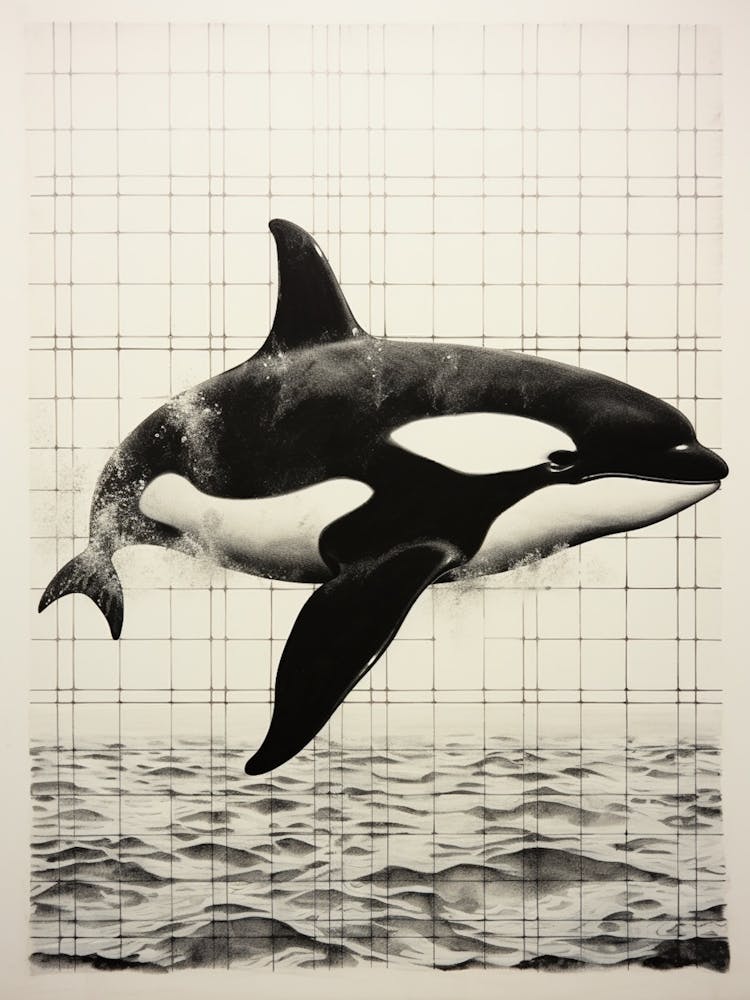 Black Ink Drawing Orca Whale