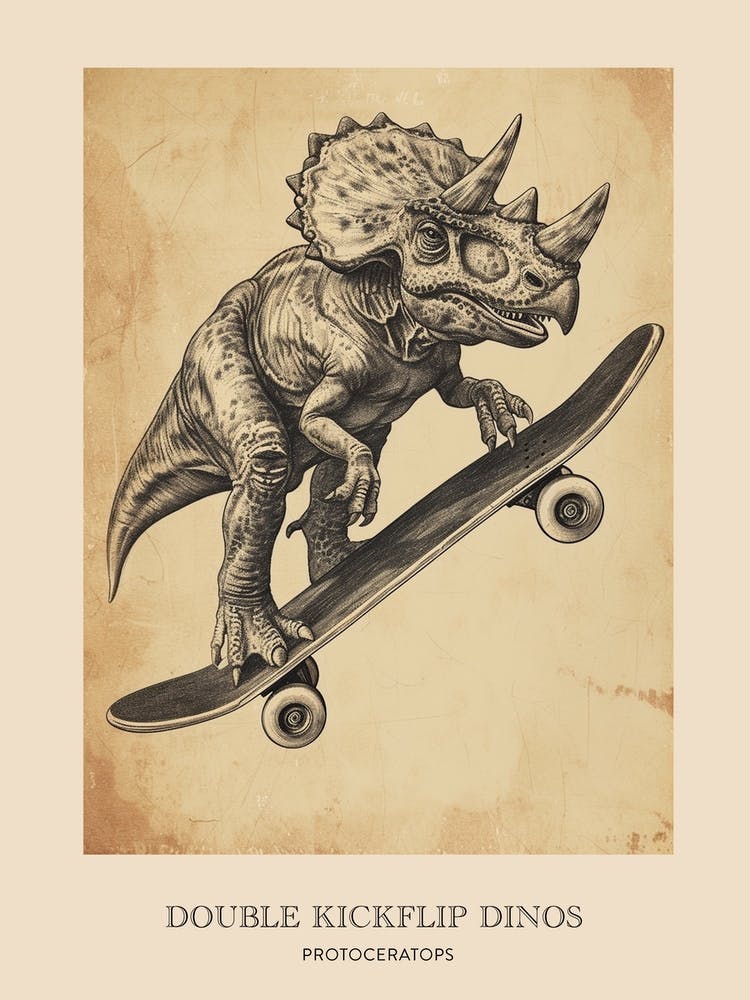Protoceratops Vintage Dinosaur Poster