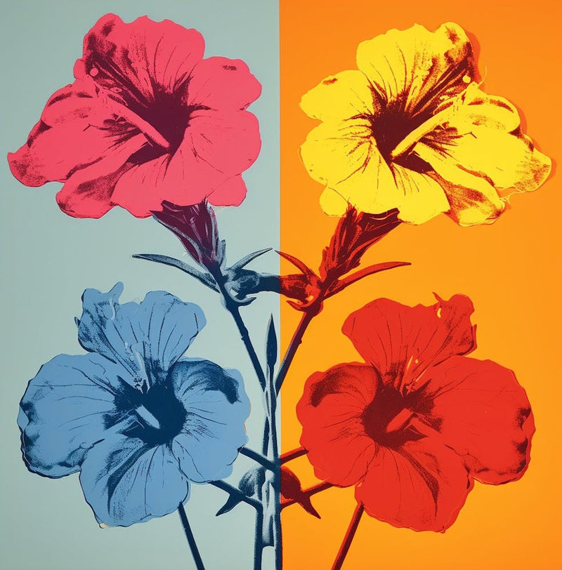 Andy Warhol Style Pop Art Flowers Florals 4 Square