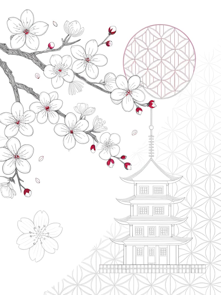 Minimalist Ink Sketch Of Vintage Style Japanese