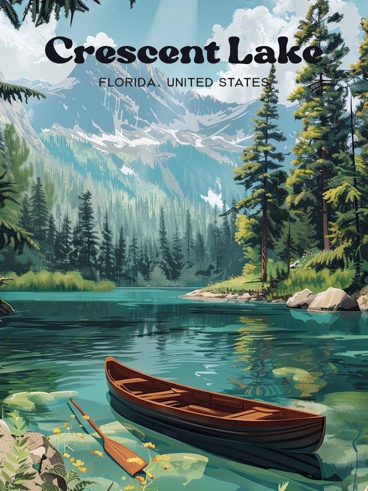 Crescent Lake Florida Digital Travel Illustration