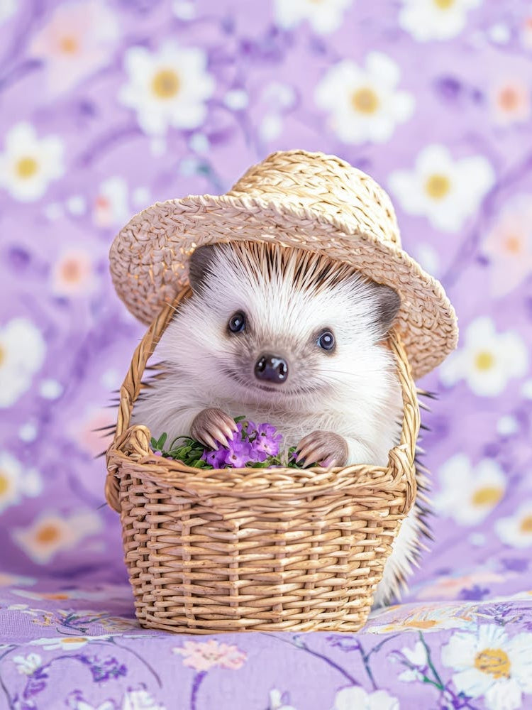 Hedgehog In A Basket.Generated AI. Wall 3