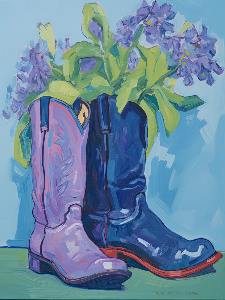 A Painting Of Cowboy Boots With Snapdragon Flowers, Fauvist Style, Still Life 7