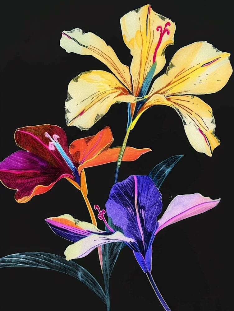 Neon Flowers On Black Wild Pansy 1