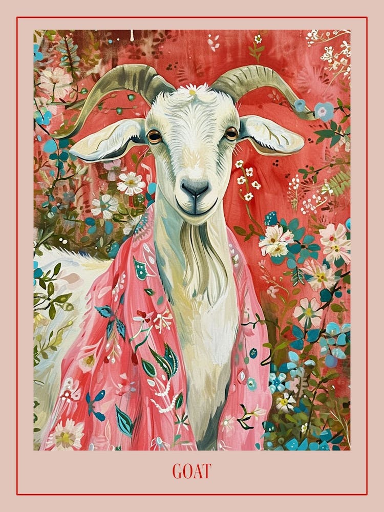 Floral Animal Painting Goat 1 Poster