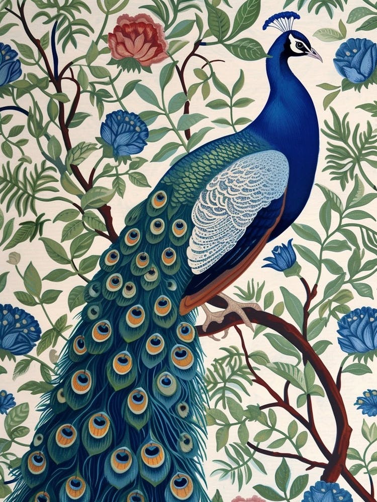 Cream Floral Peacock Wallpaper Inspired 1