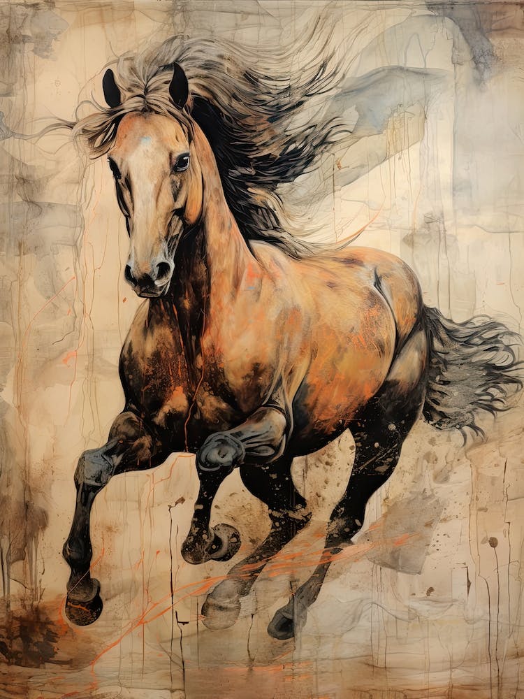 A Horse Painting In The Style Of Mixed Media 4