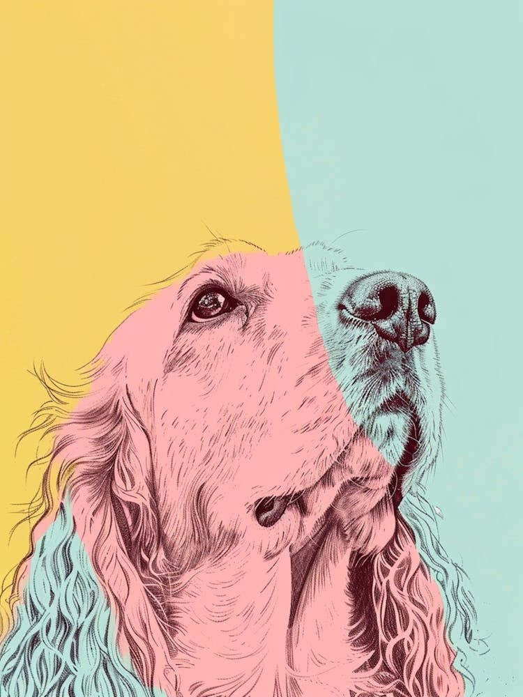 Cocker Spaniel Dog Pastel Line Illustration  2