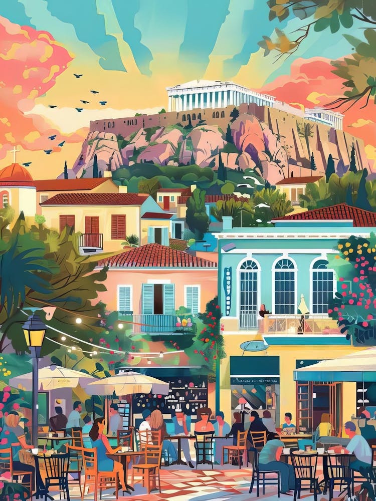 Athens Print Athens Illustration Greece Travel Poster Acropolis Print Greece Poster Greek Wall Art Athens Gift Travel Gallery Nursery Print(1)