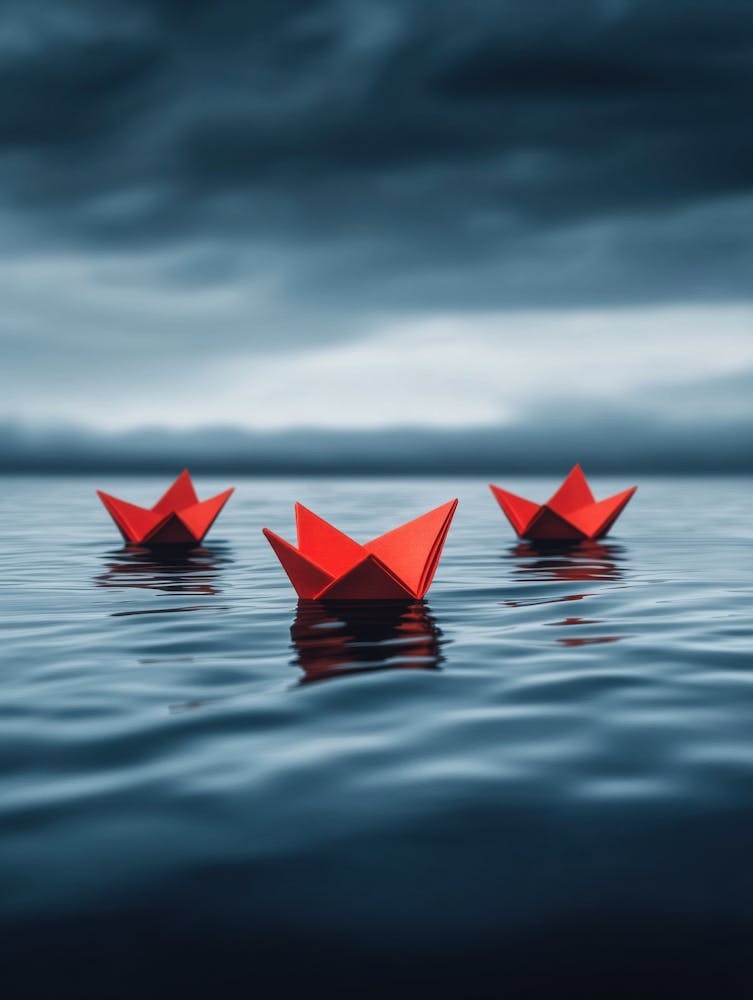 Paper Boats In The Sea