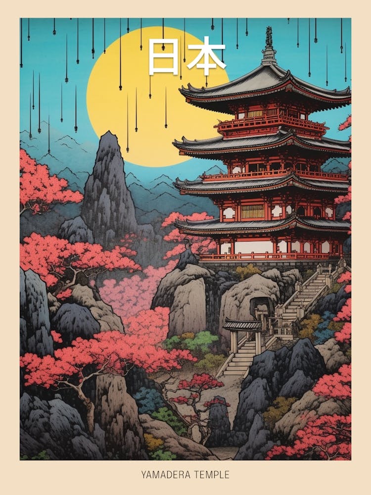 Yamadera Temple, Japan Vintage Travel Art 4 Poster