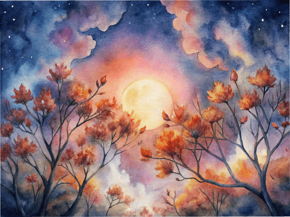 A Picturesque Evening With Fiery Blossoms Set Aga (1)