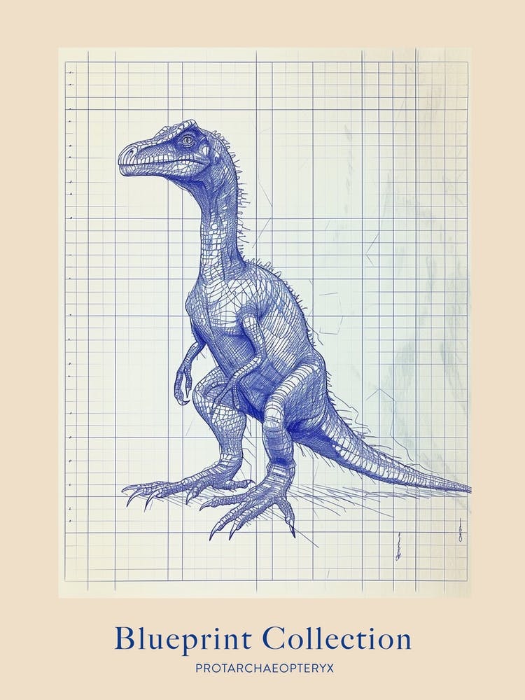 Protarchaeopteryx Dinosaur Blue Print Sketch 1 Poster