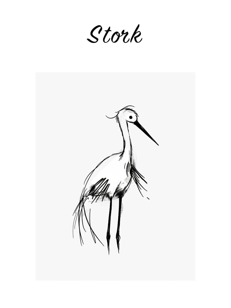 B&W Stork Poster