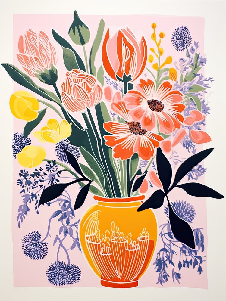 Farbenfroher Blumenstrauß im Risographie-Stil 8