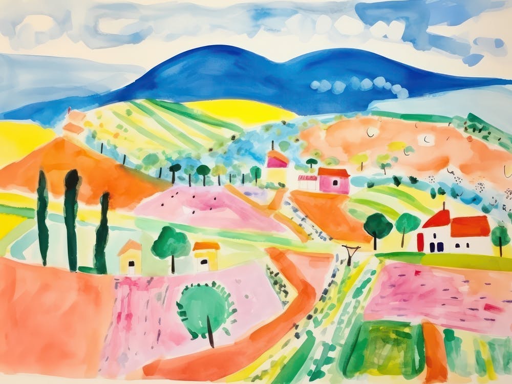 Toskanische Hügel Italien Niedliche Aquarellillustration 4