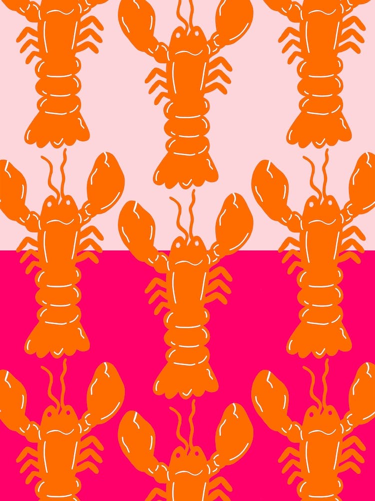 Lobster Repeat Orange On Pink