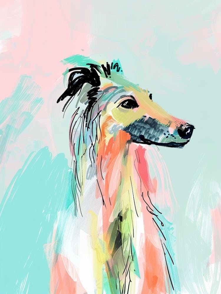 Borzoi Dog Pastel Line Watercolour Illustration  2