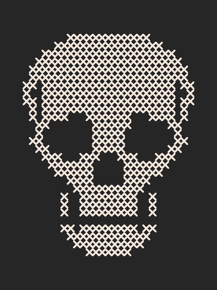Cross Stitch Skull - White & Black